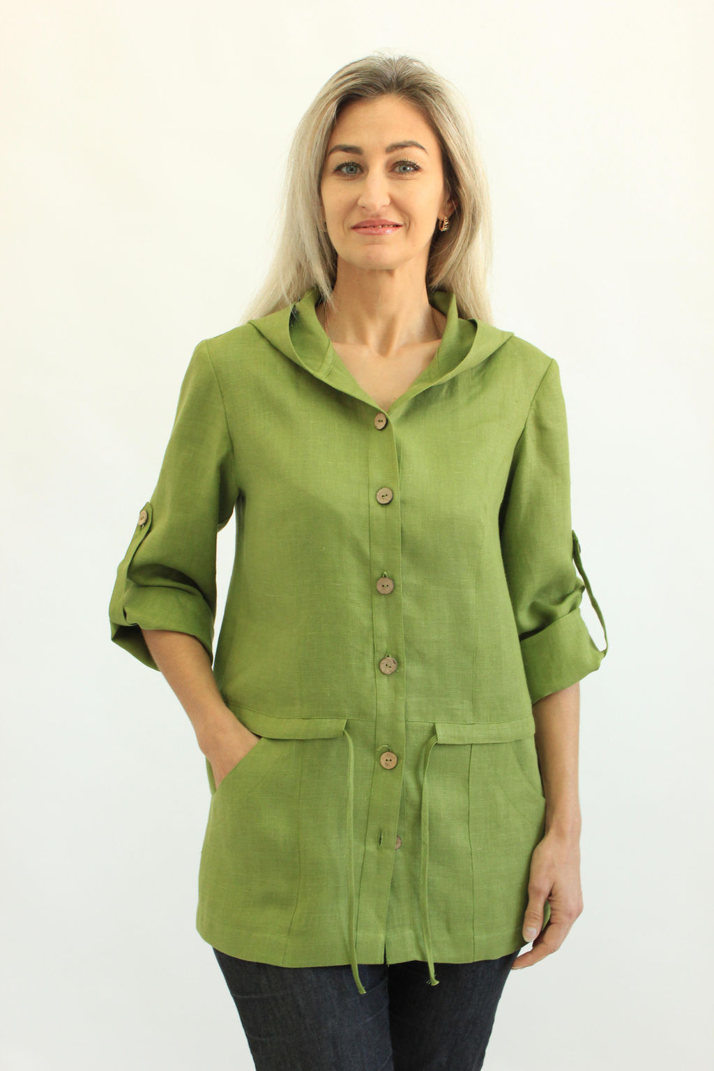 100% ЛЁН Парка блузка рубашка с КАПЮШОНОМ - Елецкие узоры фото 2