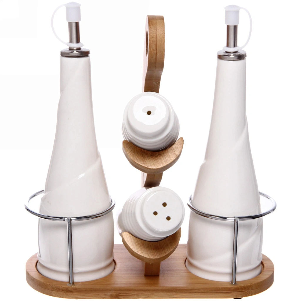 Набор для специй 4 предмета "White magic" (2емкости для масла 400мл и уксуса+2солонки) полоски