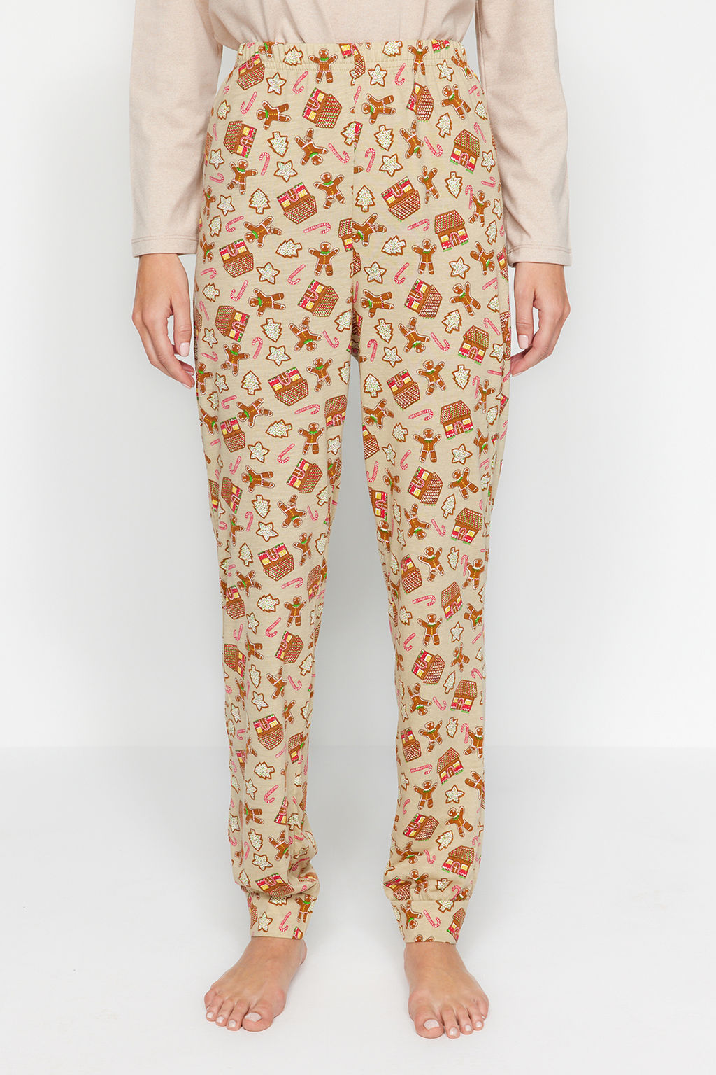 Trendyolmilla Yesil %100 Pamuklu Y?lbas? Temal? Orme Pijama Tak?m? THMAW24PT00061  фото 8