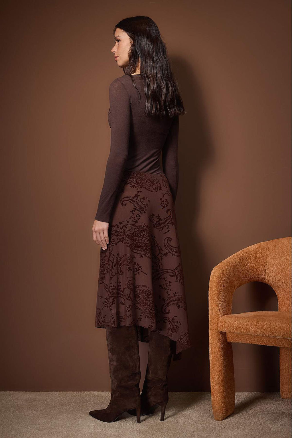 Kahverengi Asimetrik Flok Bask?l? Skater Esnek Tul Orme Etek TWOAW26ET00156 - Trendyolmilla фото 4