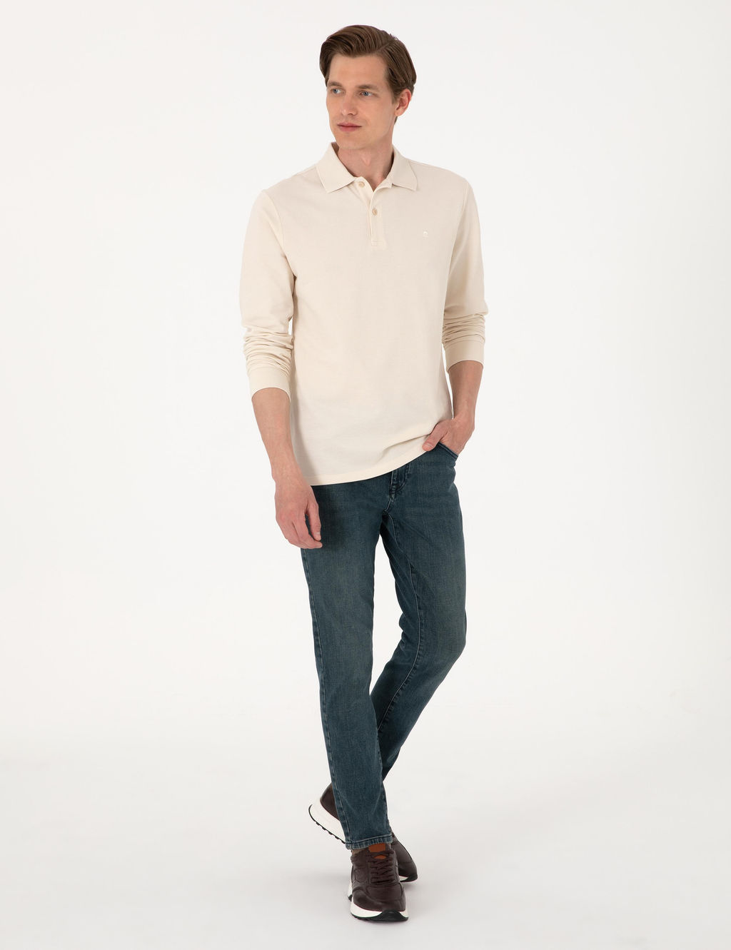 Bej Slim Fit K_vr_lmaz Polo Yaka Basic Pike Sweatshirt - Pierre cardin фото 4