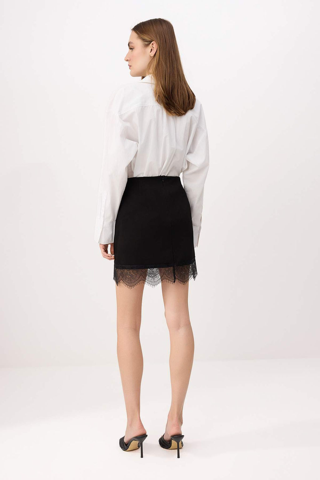 Siyah A-Kesim/Can Form Dantel Detayl? Normal Bel Mini Interlok Orme Etek TWOSS26ET00177