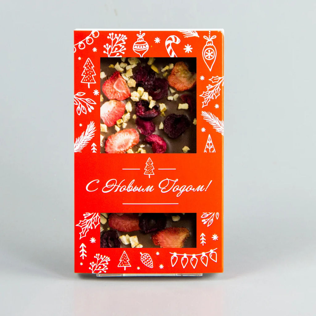 Молочный шоколад с клубникой, вишней и абрикосом, красная коробочка #14, 85гр