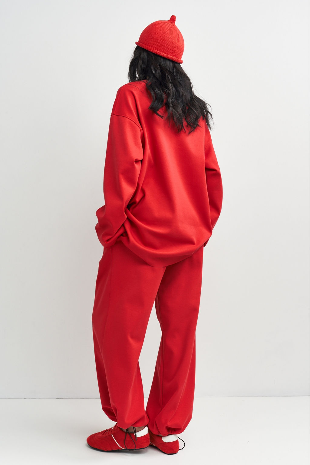 Лонгслив хлопковый с необработанным краем Красный - Erist store фото 4