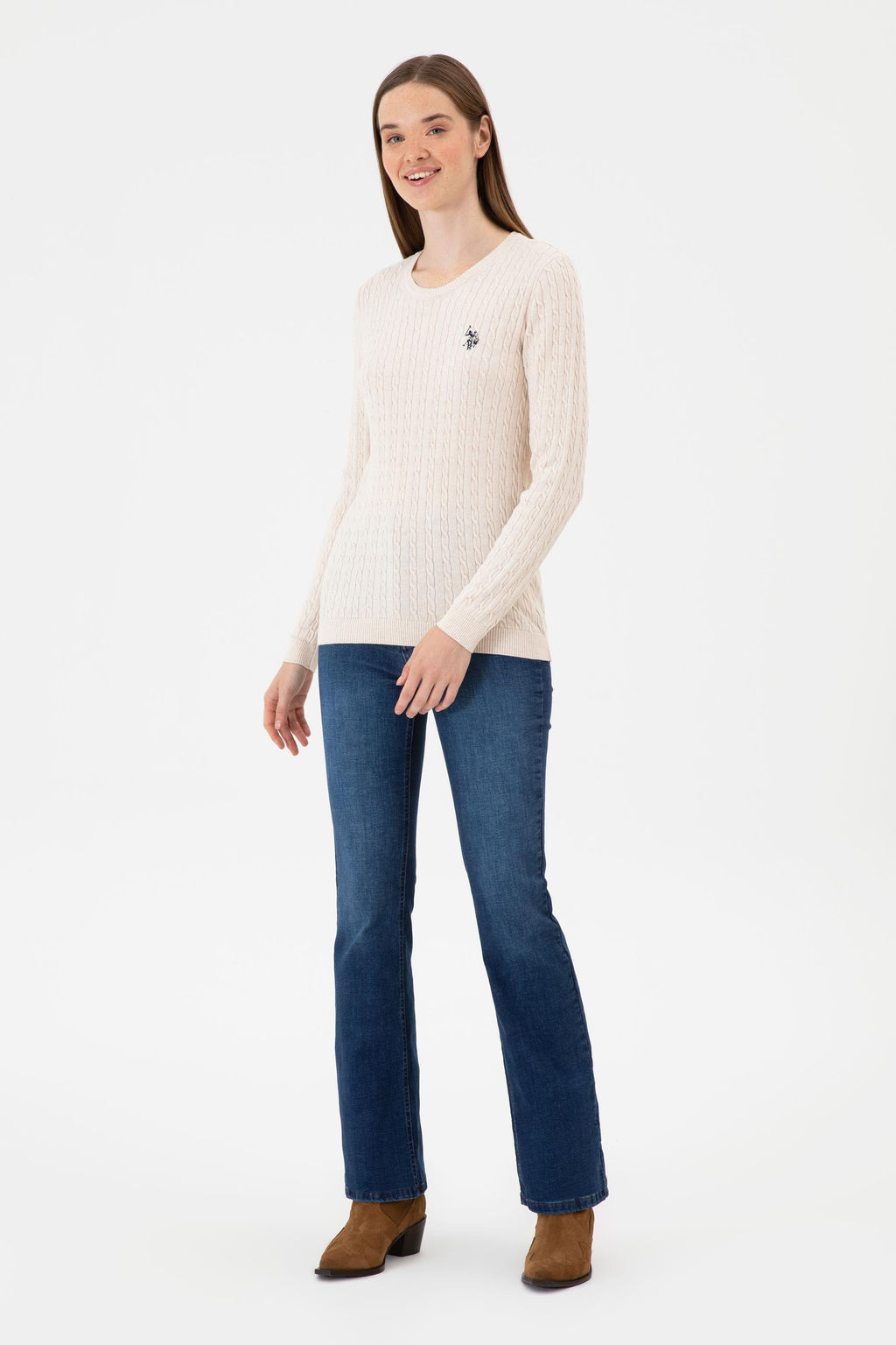 Kad_n Krem Melanj Bisiklet Yaka Basic Kazak Sepette S_rpriz _ndirim - U.s. polo assn фото 4