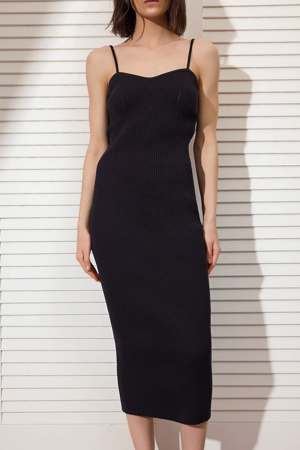 Siyah Midi Bodycone/Vucuda Oturan Triko Elbise TWOSS26EL00183