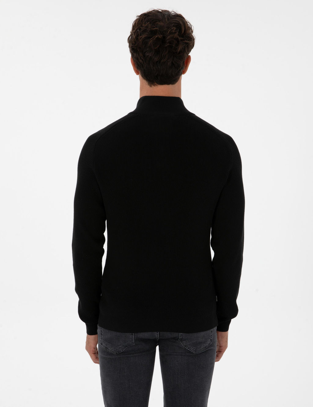 Siyah Slim Fit Dik Yaka Fermuarl_ Triko Kazak - Pierre cardin фото 5