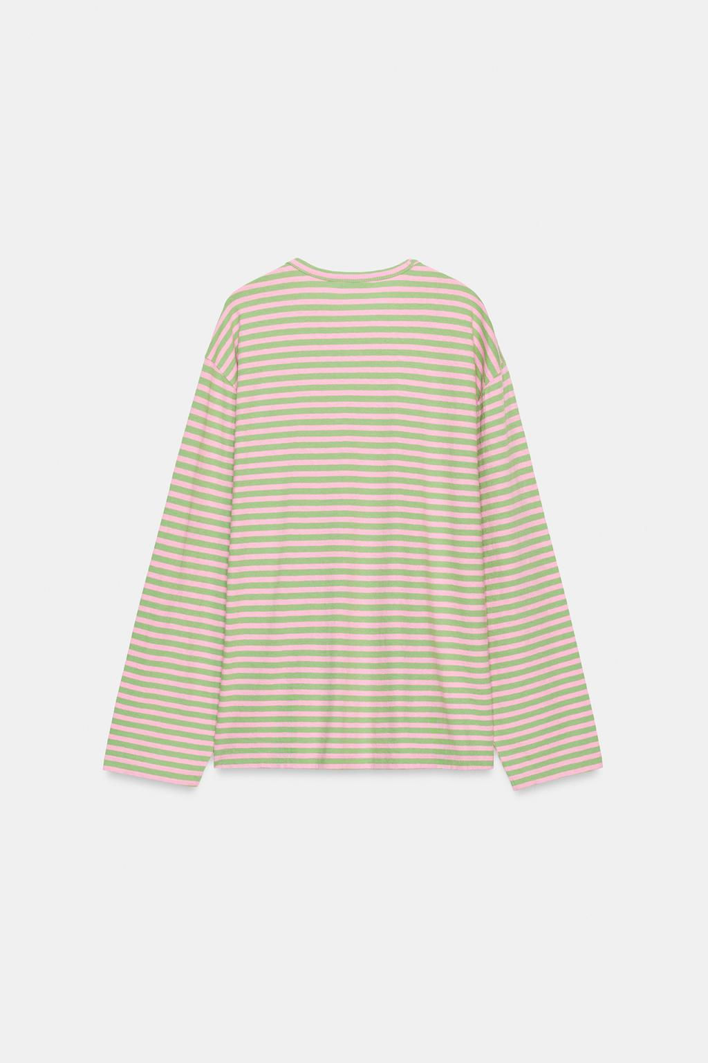 CAMISETA ALGOD?N Y LINO RAYAS / Rosa pastel - Zara фото 33