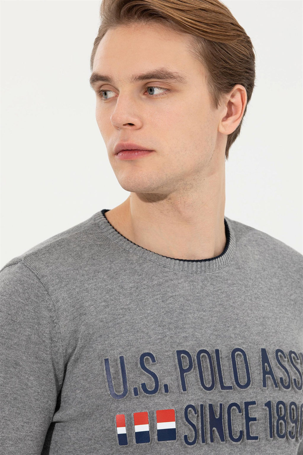 Мужской серый меланжевый трикотаж с круглым вырезом Неожиданная скидка в корзине - U.s. polo assn фото 4
