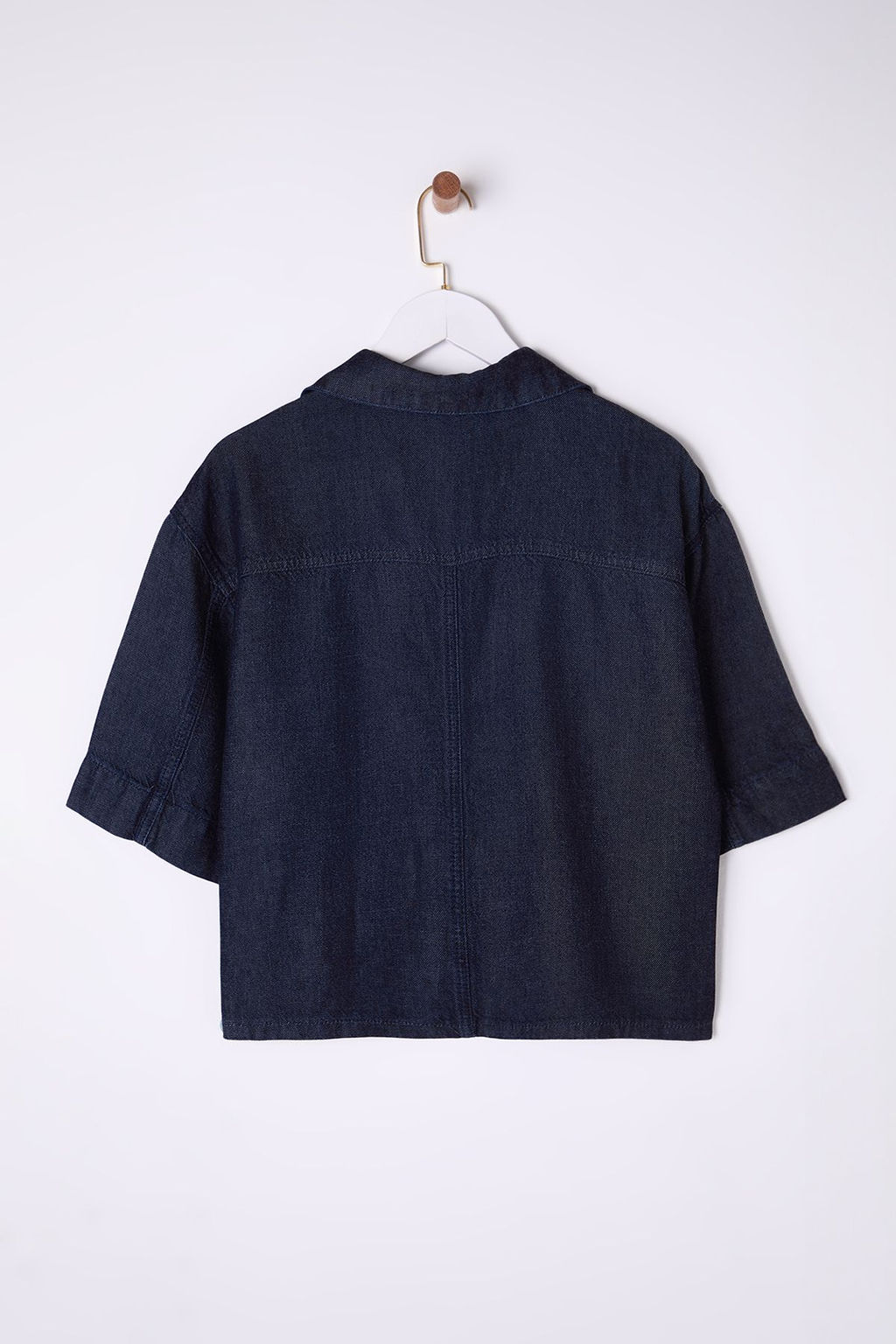 TRENDYOLMILLA Koyu Mavi %100 Tencel V Yaka Denim Gomlek TWOSS25GO00001  фото 8