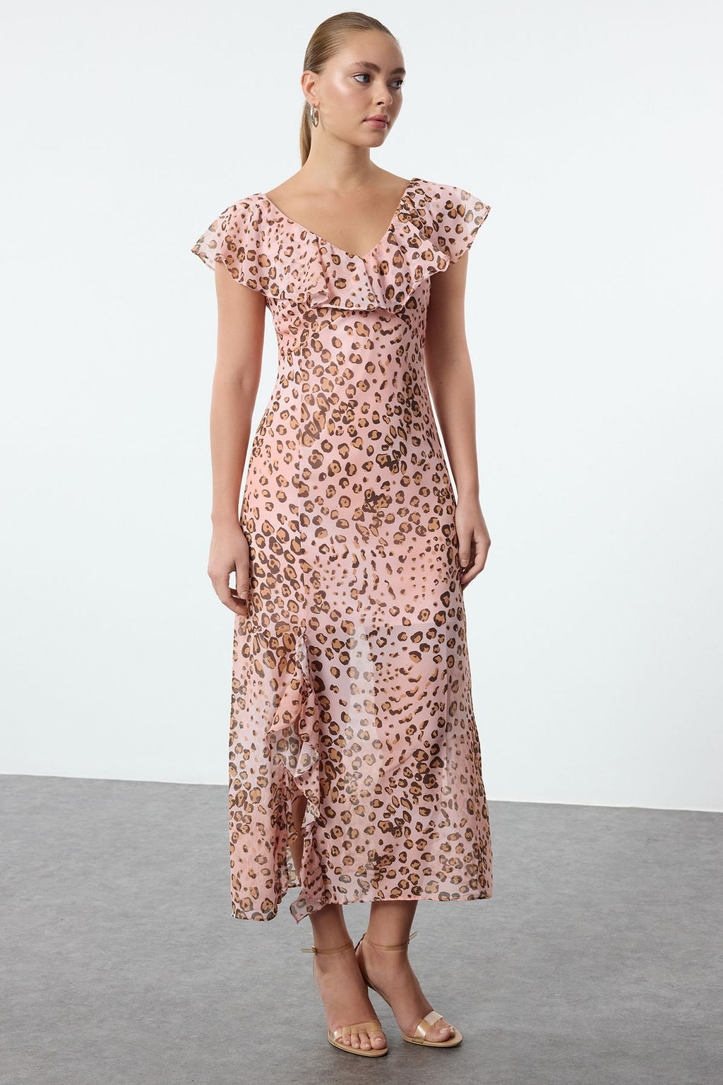 Pembe Cicekli F?rf?rl? Sifon Astarl? Maxi Dokuma Elbise TWOSS24EL00149 - Trendyolmilla фото 9