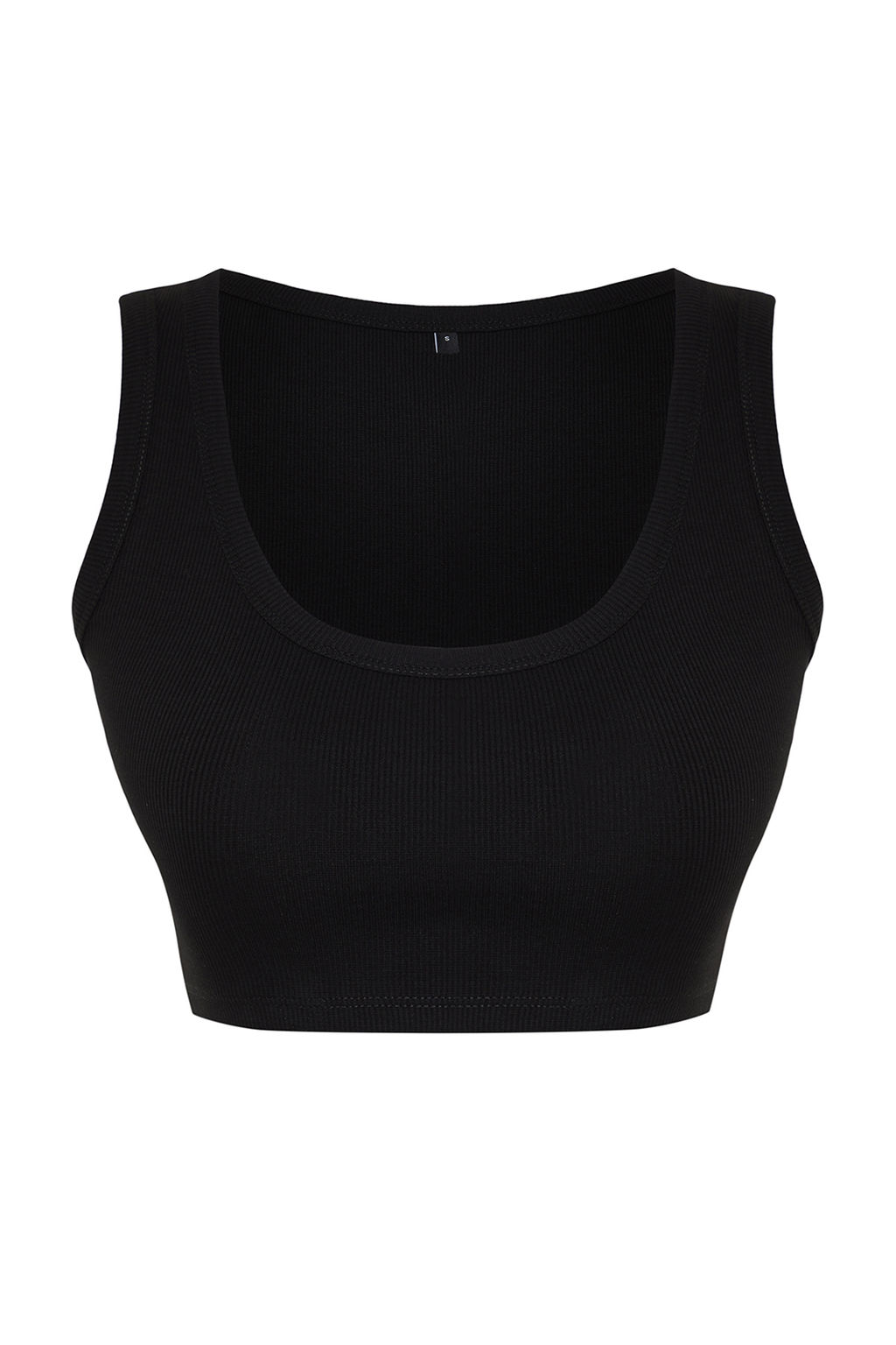 Siyah Ask?l? Super Crop Fitilli Esnek Orme Atlet TWOSS24AL00023