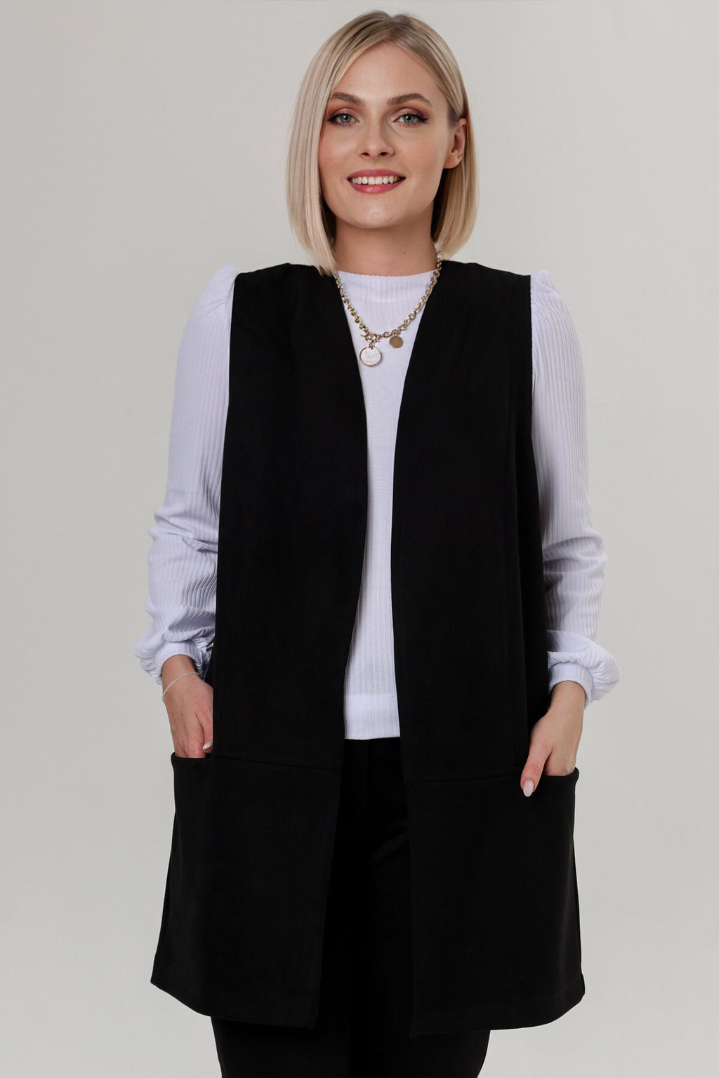 Жилет эко-замша 4241/02/Пыльно-голубой - Rise фото 6