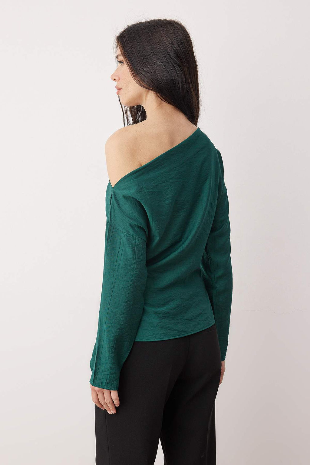 Ordek Bas? Yesili Aksesuar Detayl? Dusuk Omuz Dokuma Bluz TWOAW26BZ00280