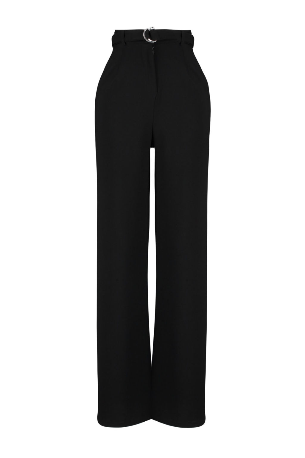 Siyah Kemerli Wideleg/Genis Paca Yuksek Bel Smart Krep Kumas Orme Pantolon TWOSS23PL00330