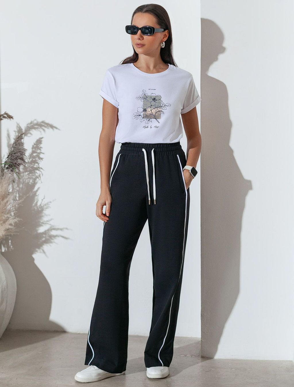 Прямые брюки с лампасами из эластичного футера двухнитки без начеса - Vilatte фото 5