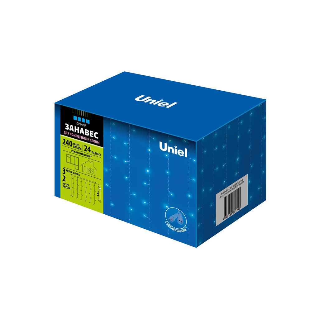 ULD-C3020-240/TTK BLUE IP44 Занавес светодиодный с эффектом мерцания, 3х2м. Соединяемый. 240 светодиодов. Синий свет. Провод прозрачный. TM Uniel - Volpe фото 12