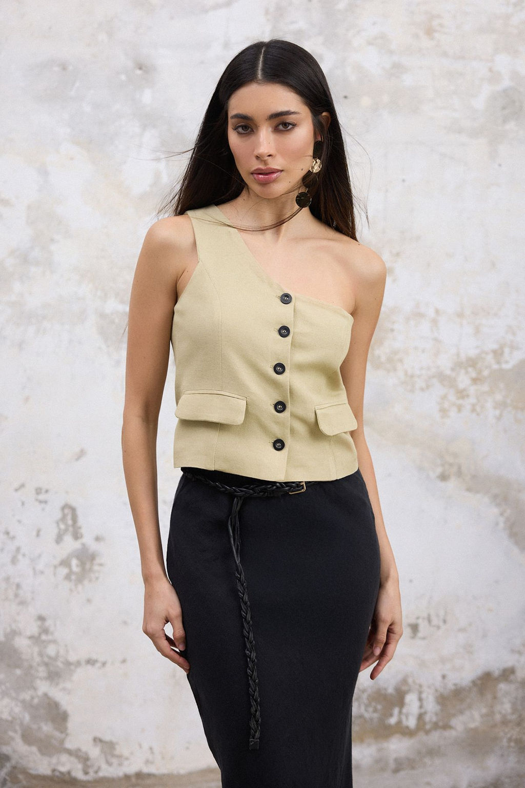 Trendyolmilla Haki Regular Keten Gorunumlu Tek Kol Dokuma Yelek TWOSS25YE00086  фото 16