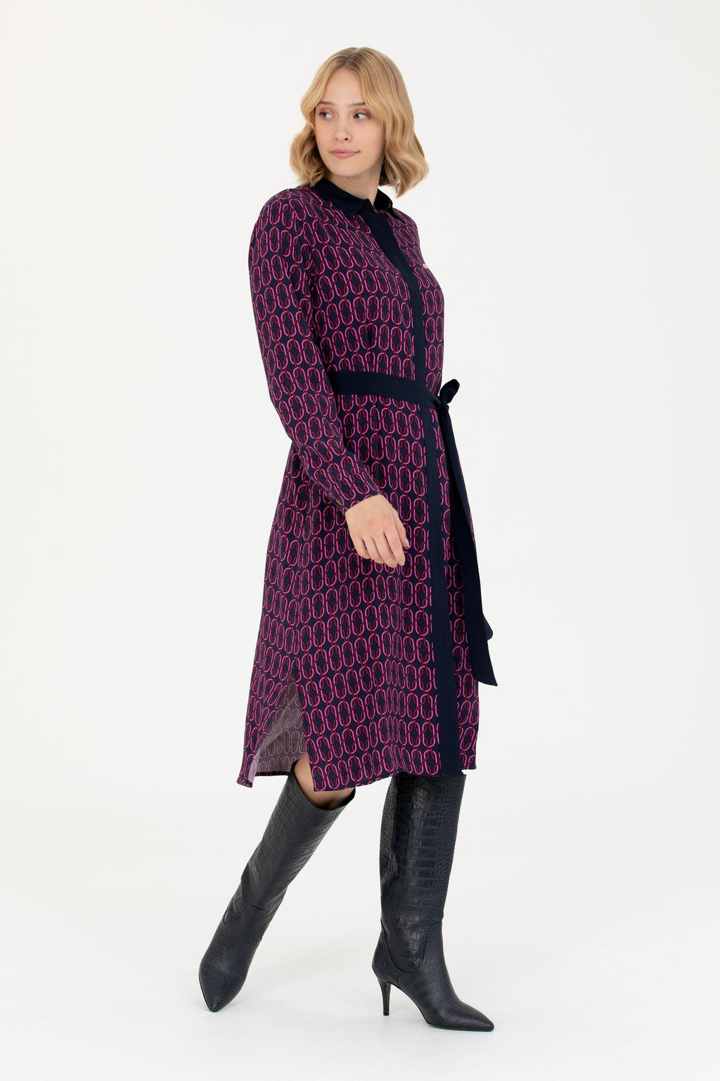 Kad_n Lacivert Dokuma Elbise