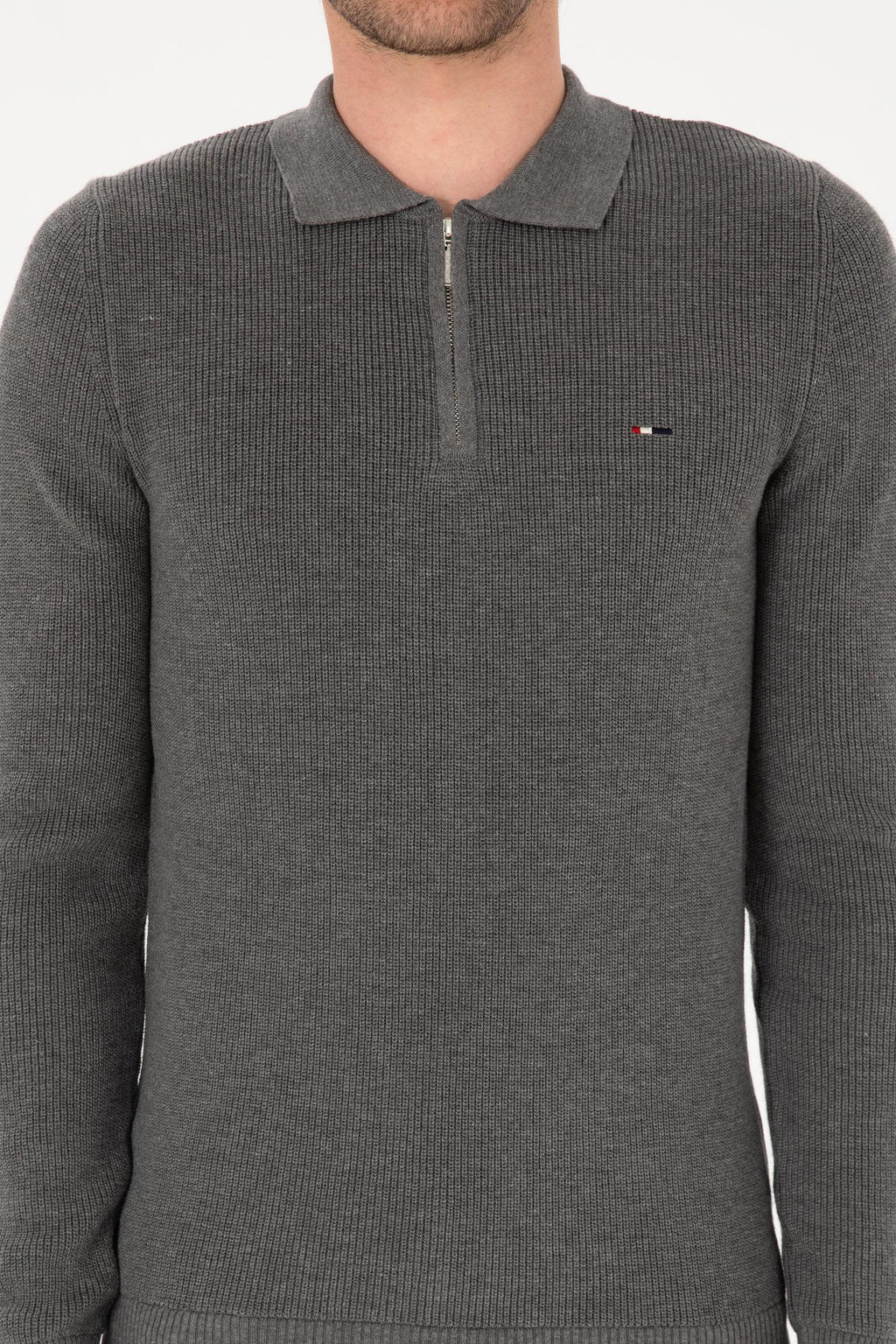 Erkek Regular Fit Fermuarl_ Gri Melanj Basic Kazak - U.s. polo assn фото 6