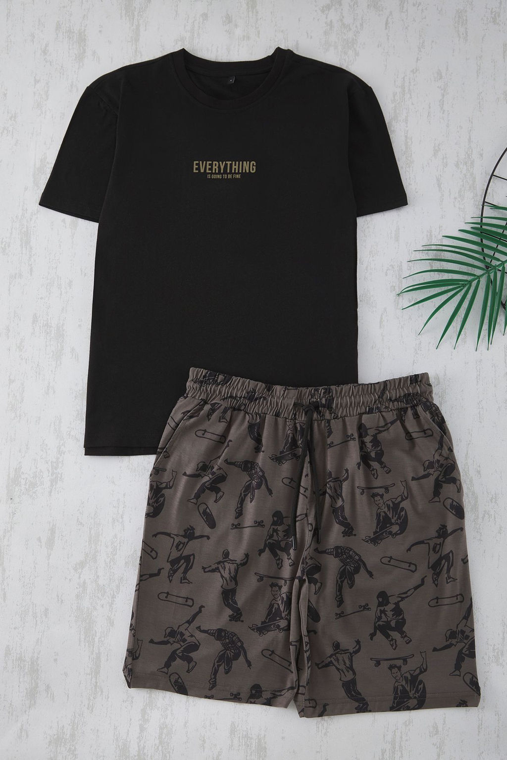 TRENDYOL MAN Cok Renkli Regular Fit Bask?l? Sortlu Orme Pijama Tak?m? TMNSS25PT00020 - Trendyolmilla фото 2