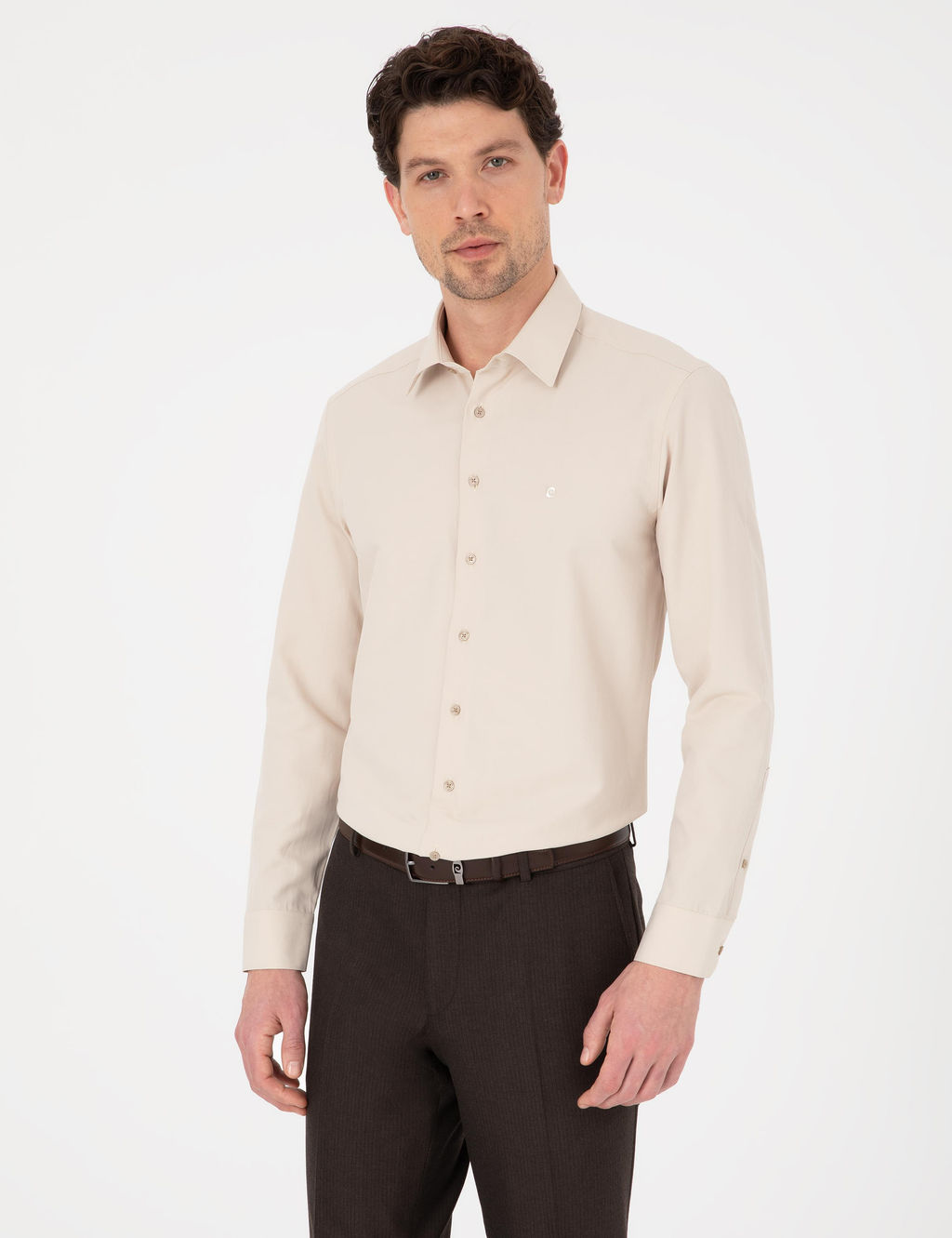 Bej Slim Fit Uzun Kollu Basic G_mlek