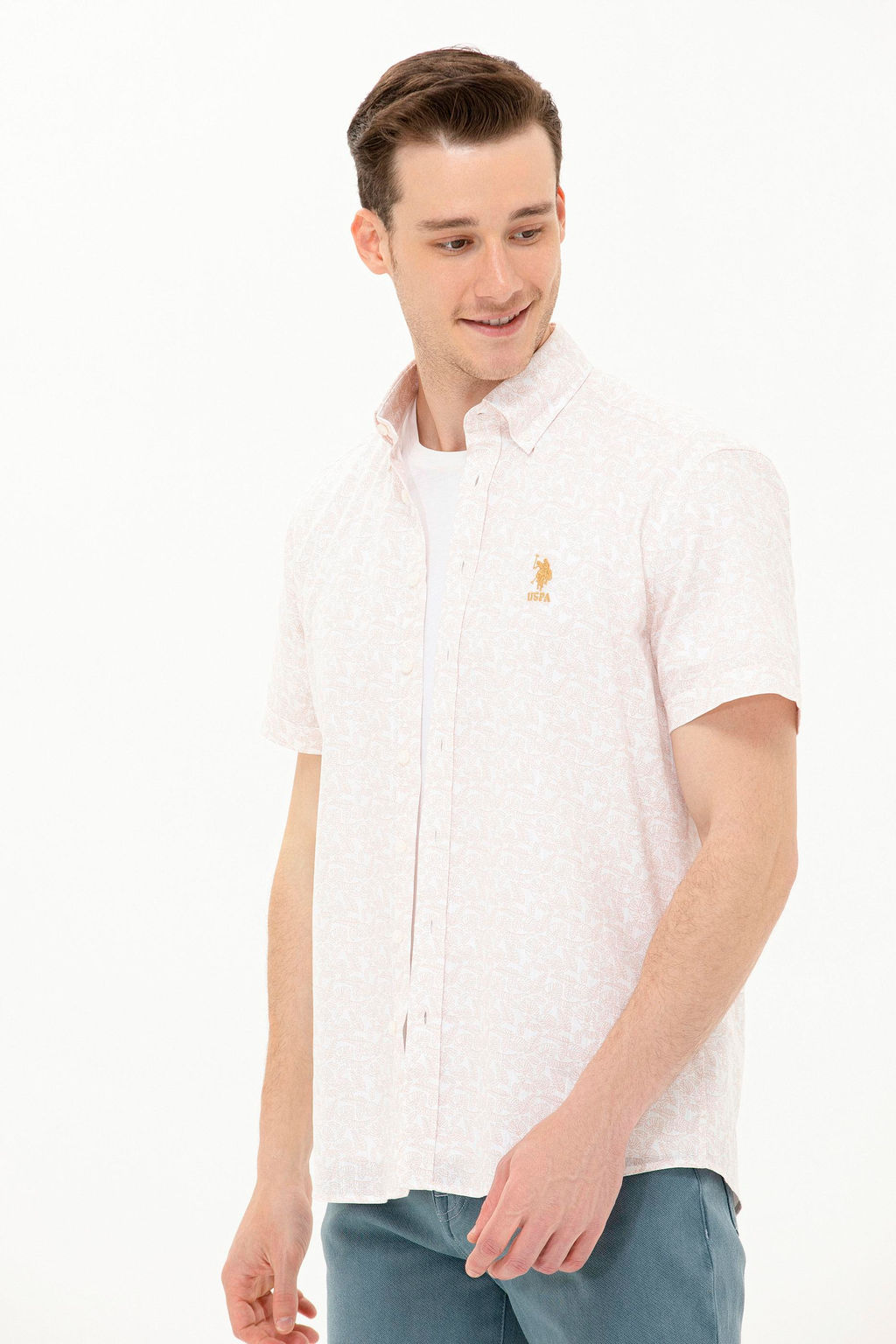 Мужская рубашка Camel с коротким рукавом - U.s. polo assn фото 3