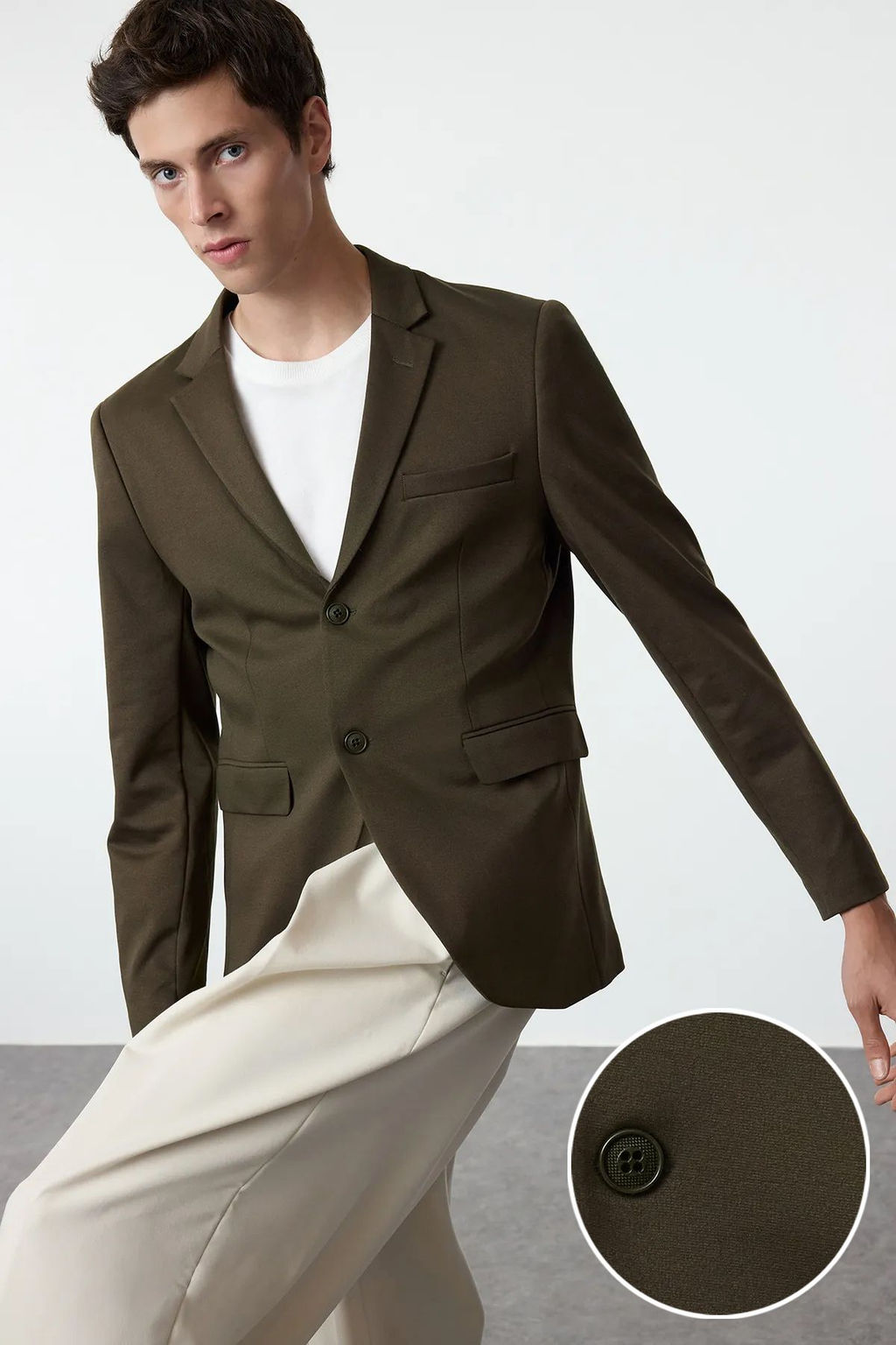 TRENDYOL MAN Haki Slim Fit Orme Esnek Kumasl? Blazer Ceket TMNAW23CE00025