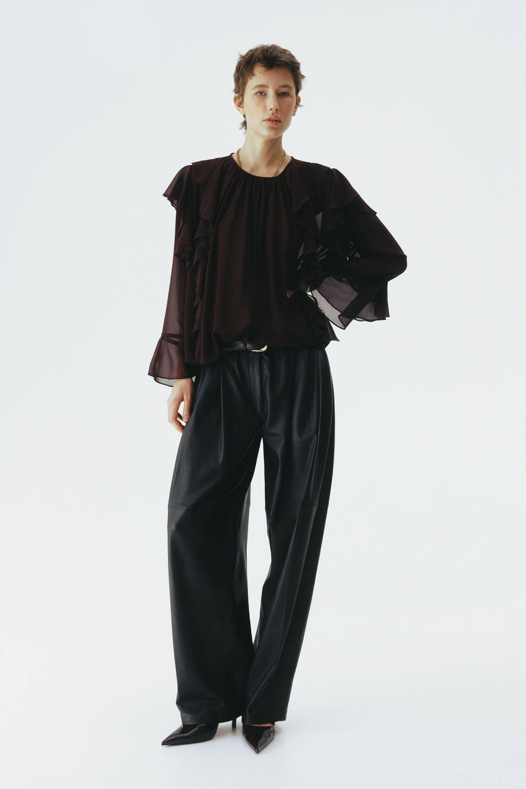 Blusa transparente con ribetes de volante - H&m фото 3