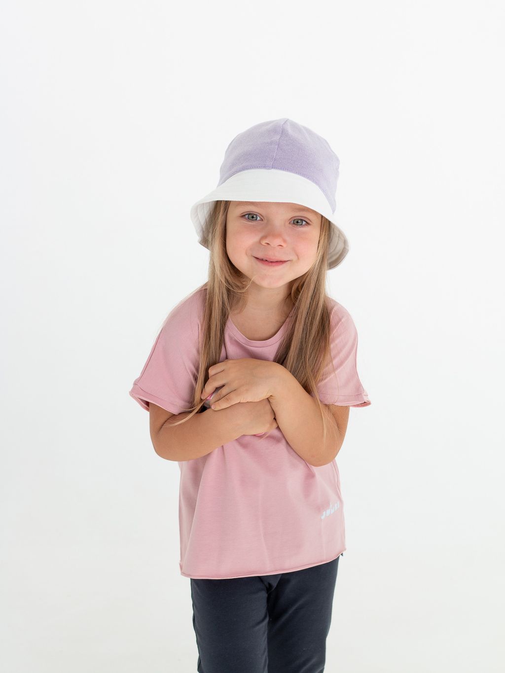 Панамка трикотажная вязаная (Молоко/Лаванда) - Jumbi фото 5