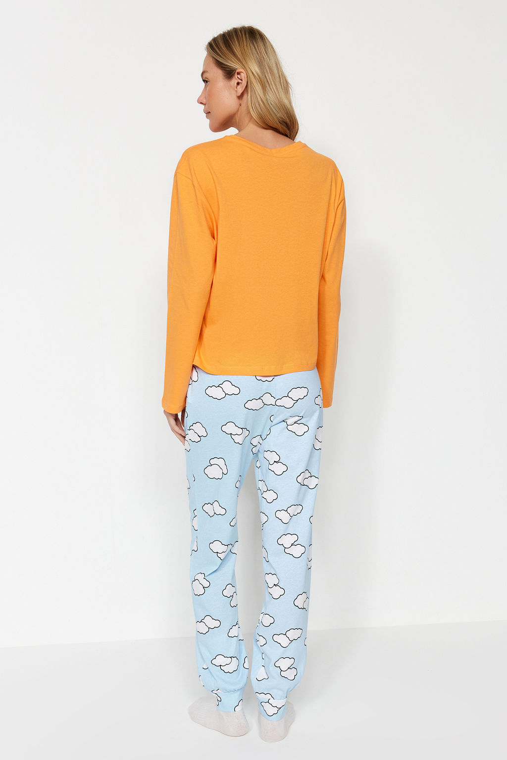 Turuncu %100 Pamuklu Bulut Desenli Tshirt-Jogger Orme Pijama Tak?m? THMAW24PT00005 - Trendyolmilla фото 6
