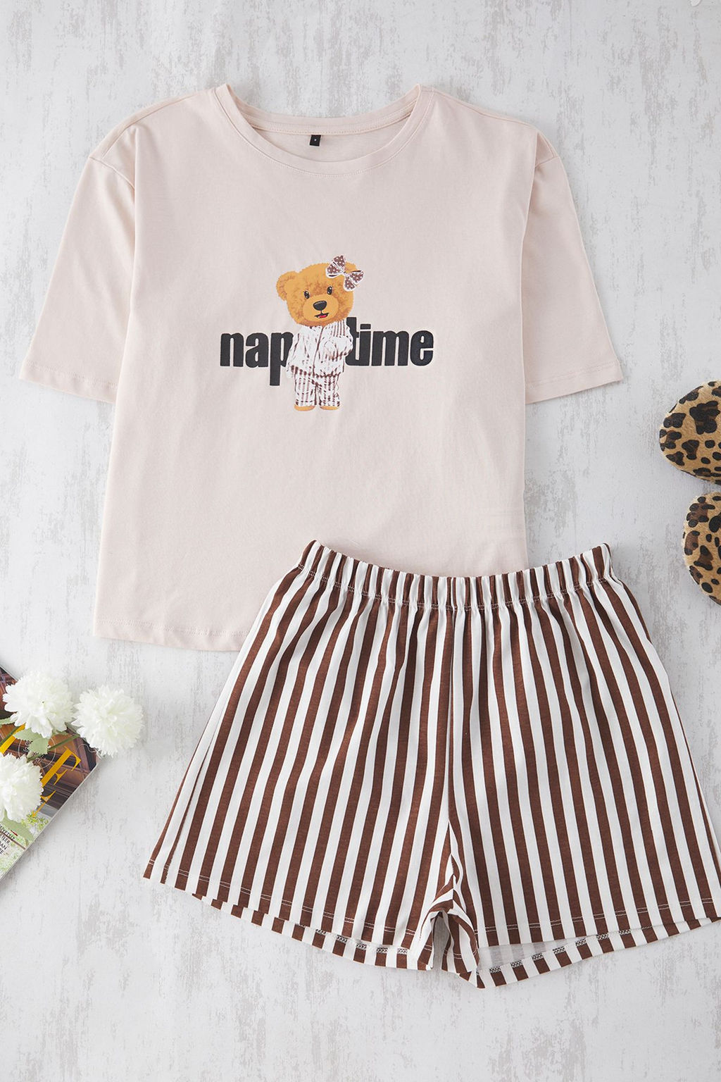 Trendyolmilla Kad?n Couple/Cift Cok Renkli %100 Pamuklu Ay?c?kl? Cizgili Sortlu Orme Pijama Tak?m? THMSS24PT00175  фото 24