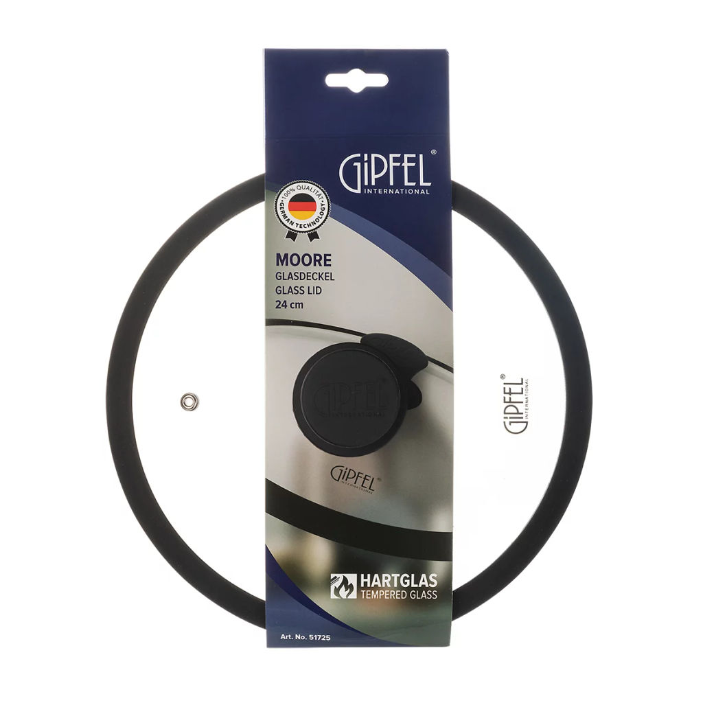51725 GIPFEL Крышка стеклянная MOORE 24см с силиконовым ободом. Цвет: черный. Материал: закаленное стекло, силикон, нерж. сталь 18/8  фото 4