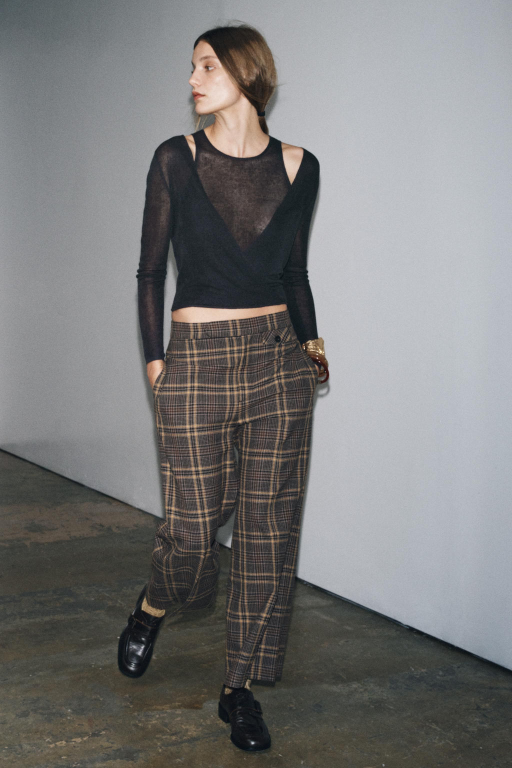 ZW COLLECTION CHECK ANKLE GRAZER TROUSERS