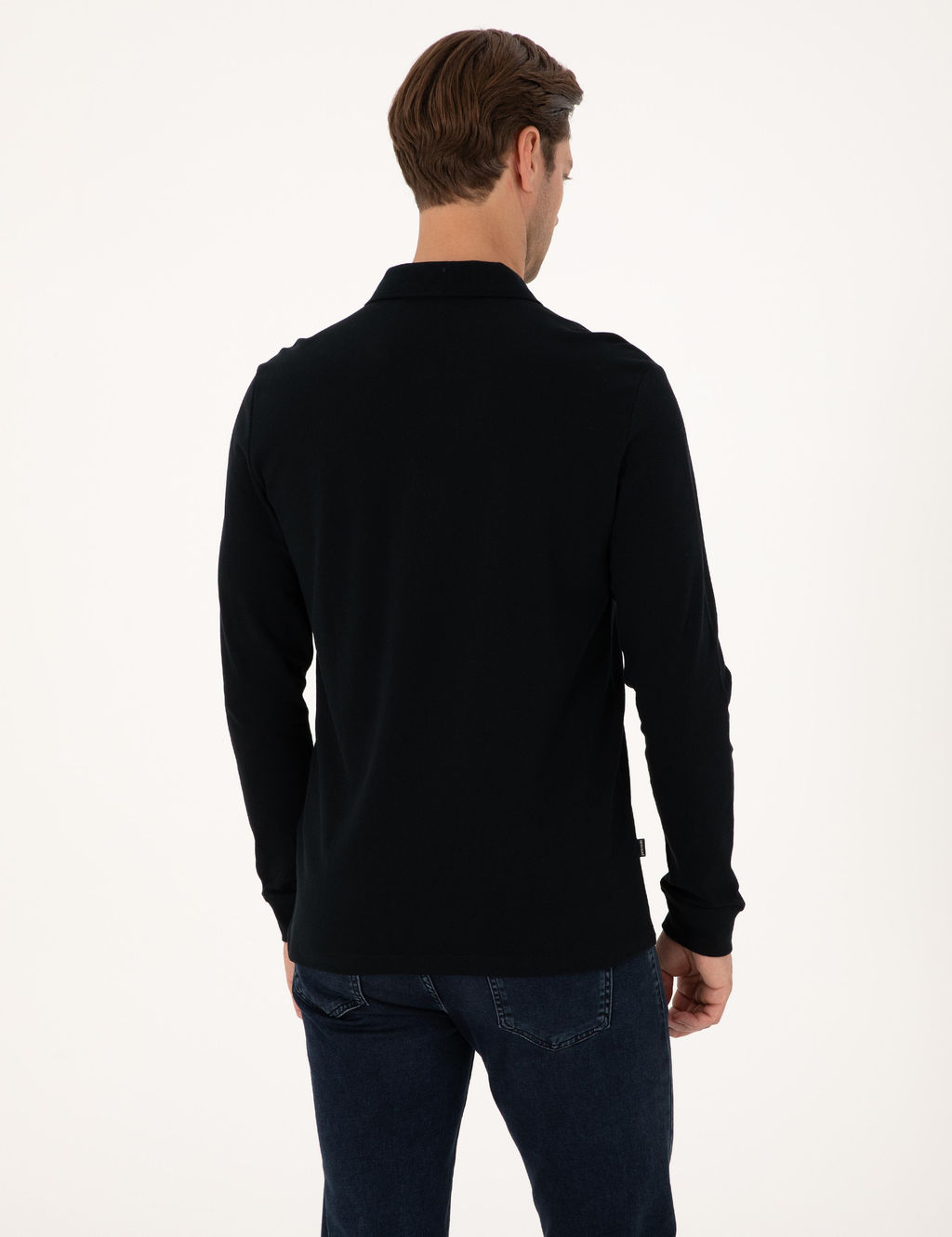 Siyah Slim Fit K_vr_lmaz Fermuarl_ Polo Yaka Basic Pike Sweatshirt - Pierre cardin фото 5