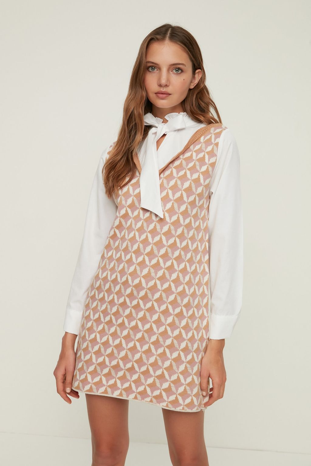 TRENDYOLMILLA Lacivert Mini Triko Gomlek Garni Detayl? Elbise TWOAW22SV0122