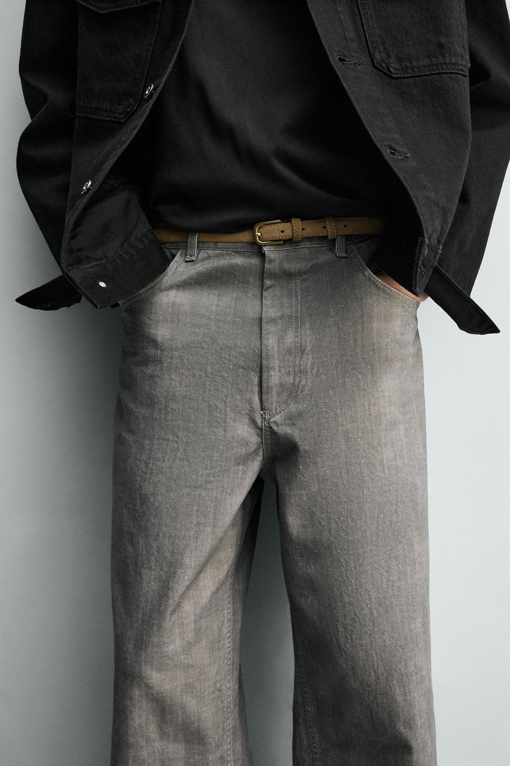 PANTAL?N STRAIGHT FIT ESPIGA / Gris / Tostado - Zara фото 5