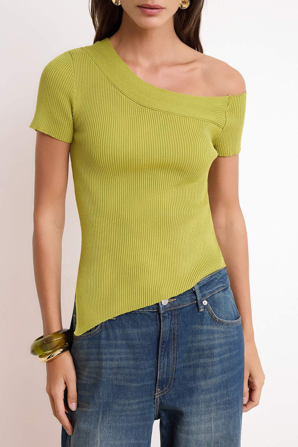 Yag Yesil Asimetrik Yaka Fitted Triko Ince Bluz TWOSS26BZ00291 - Trendyolmilla фото 3