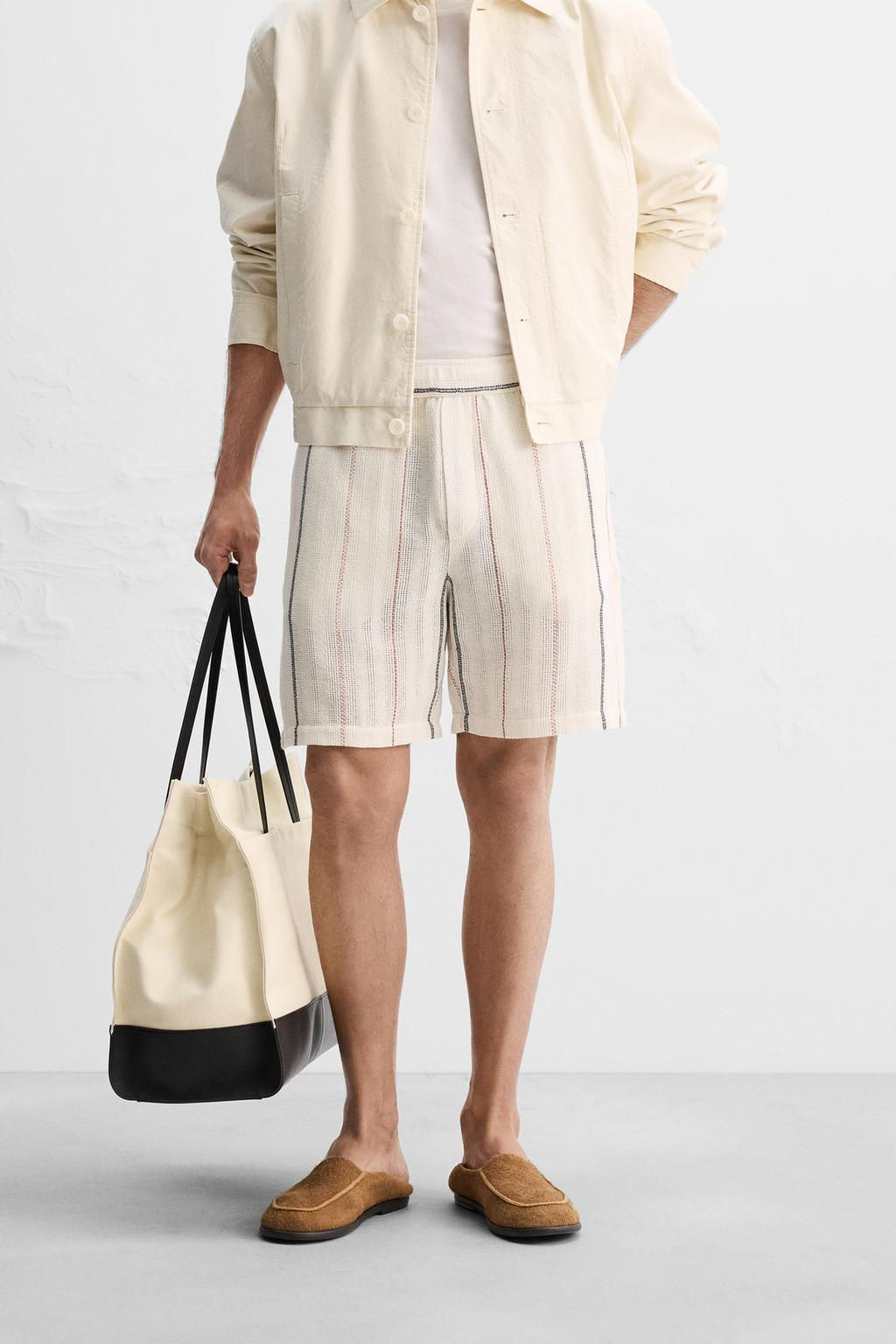 STRIPED TEXTURED BERMUDA SHORTS - Zara фото 2