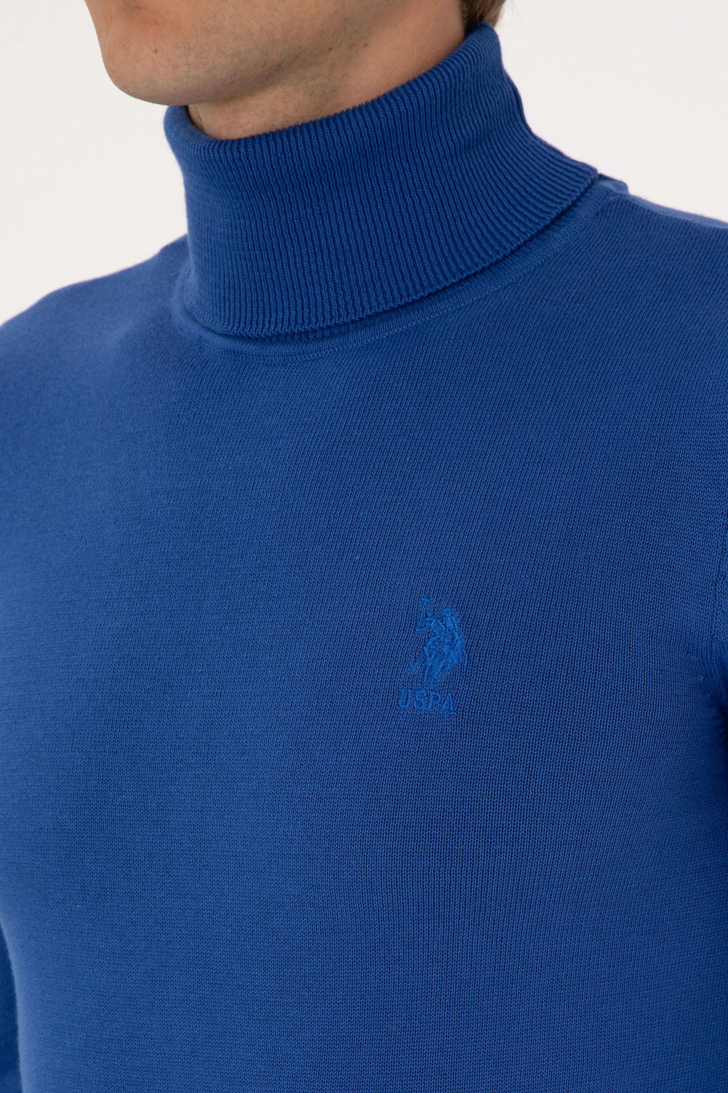 Erkek Slim Fit Bo_azl_ Yaka Saks Basic Kazak - U.s. polo assn фото 7