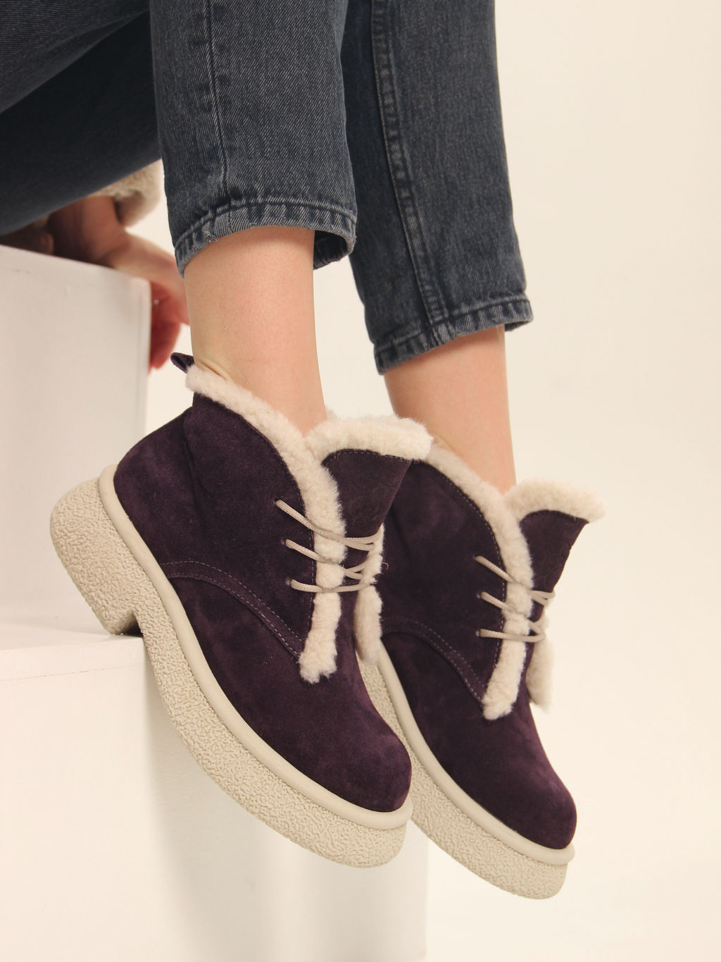 Ботинки 308.агатаw.Сливовая замша з/шерсть