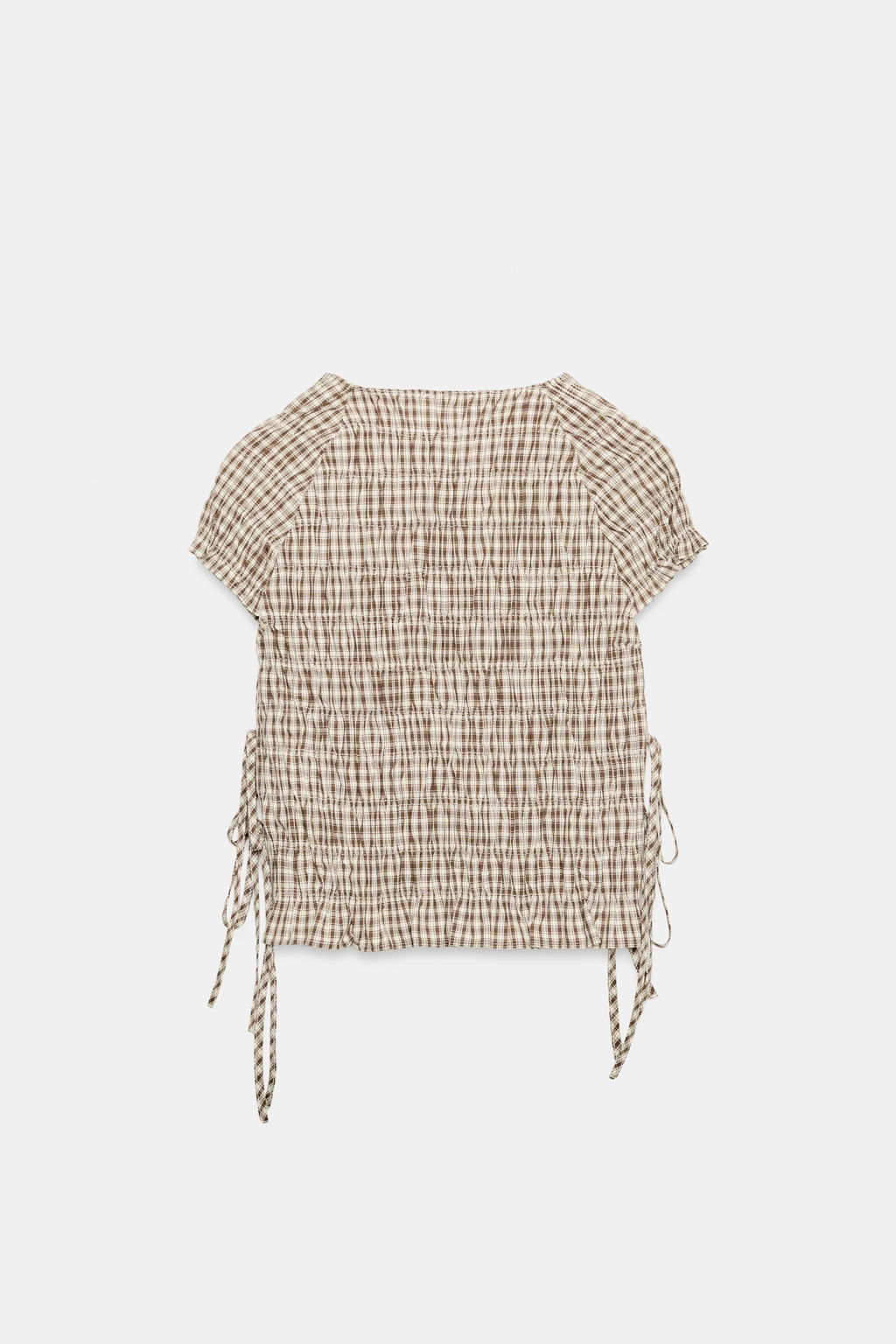 TOP POPELIN FRUNCES CUADROS / Beige-marro
