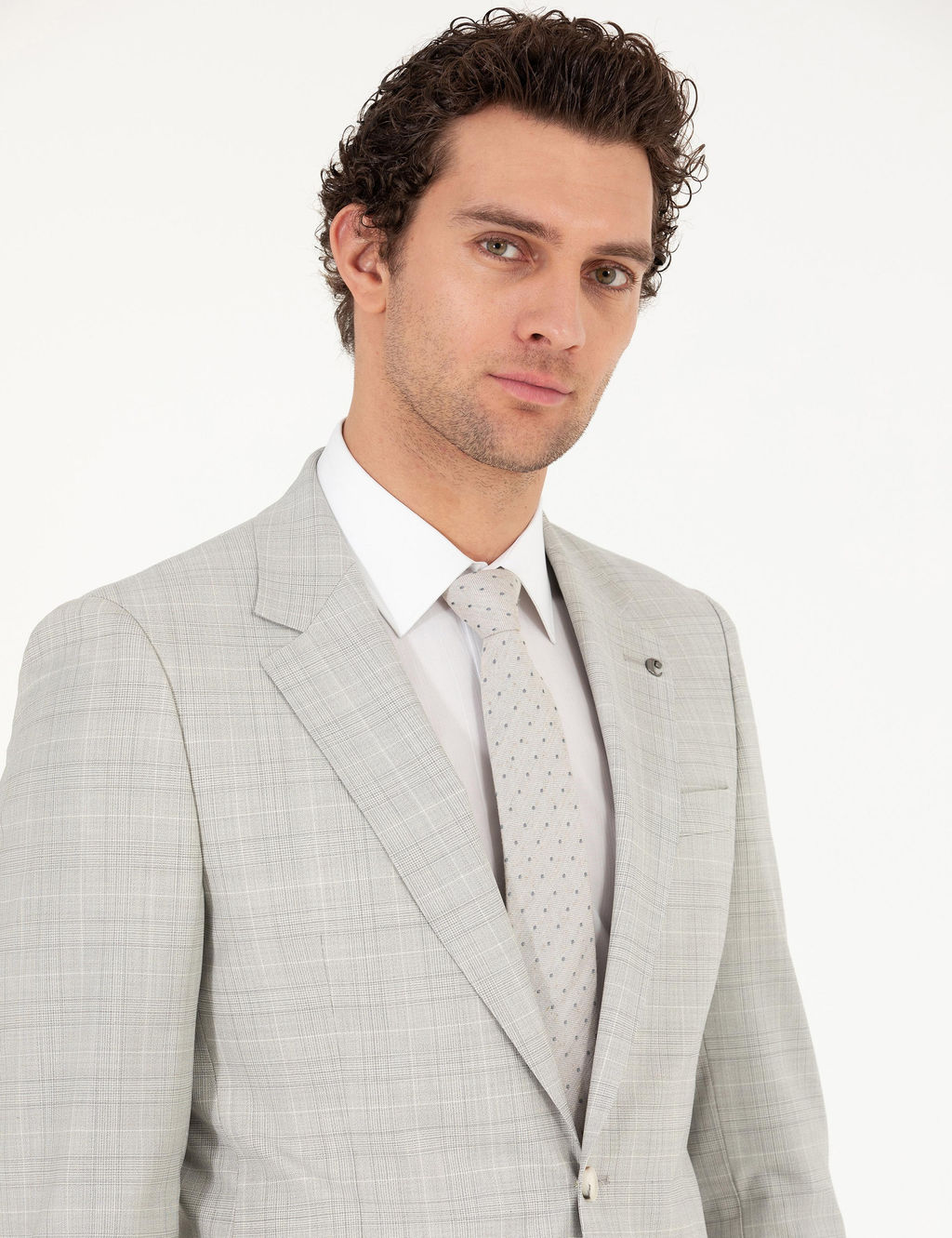 Gri Slim Fit Kareli Tak_m Elbise