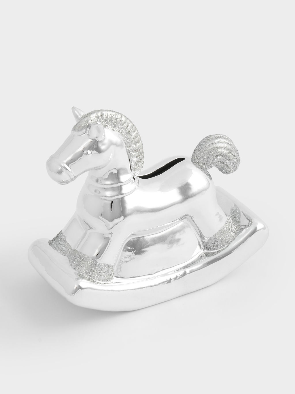 Копилка, 13 см, фарфор P, серебристая, Лошадка-качалка, Horse