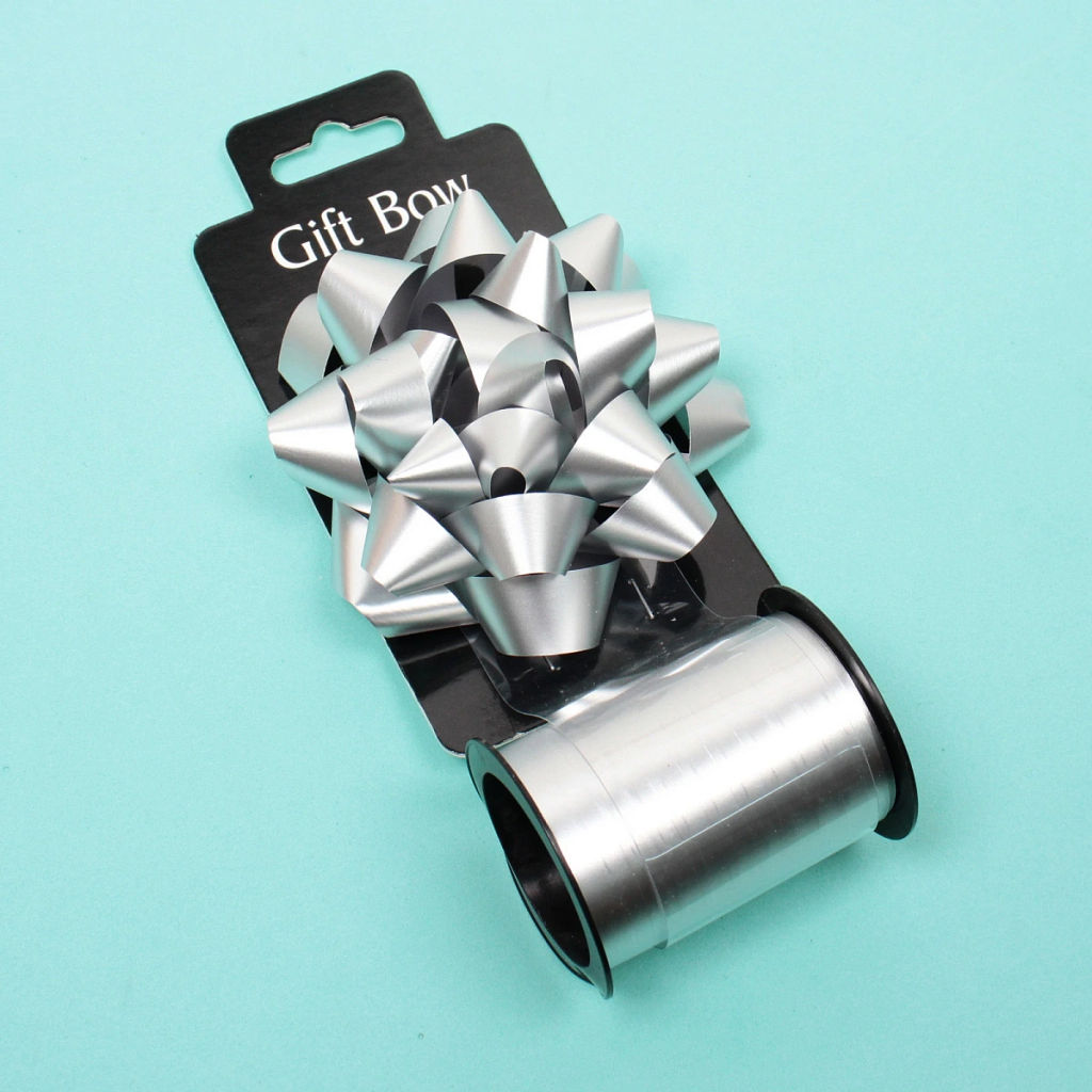 Цена за 2 шт. Набор для декорирования "Романс" бант d=10 см, лента 1,6 см (10м), Серебро