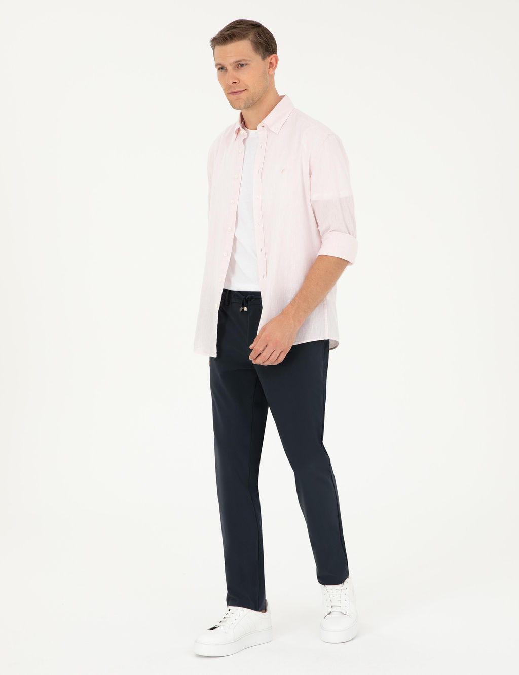Pembe Slim Fit Keten Kar___ml_ G_mlek
