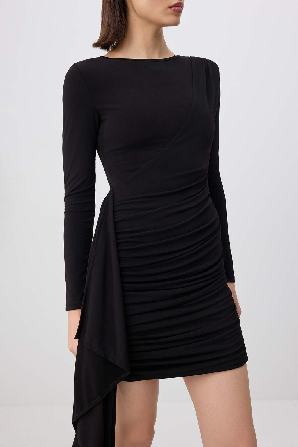 Siyah Duz Orme Sandy K?sa / Mini Astars?z Party Elbise TPRSS26EL00200