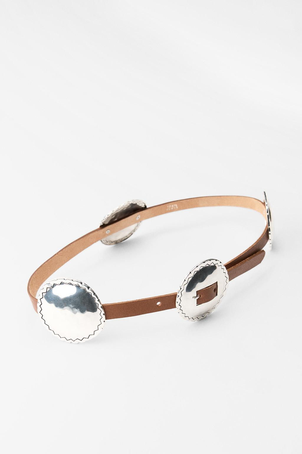 LEATHER BELT WITH EMBOSSED METAL BUCKLE - Zara фото 5