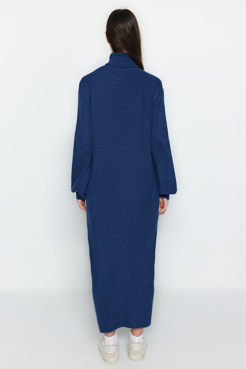 Indigo Midi Triko Yumusak Dokulu Kazak Elbise TWOAW24EL00033