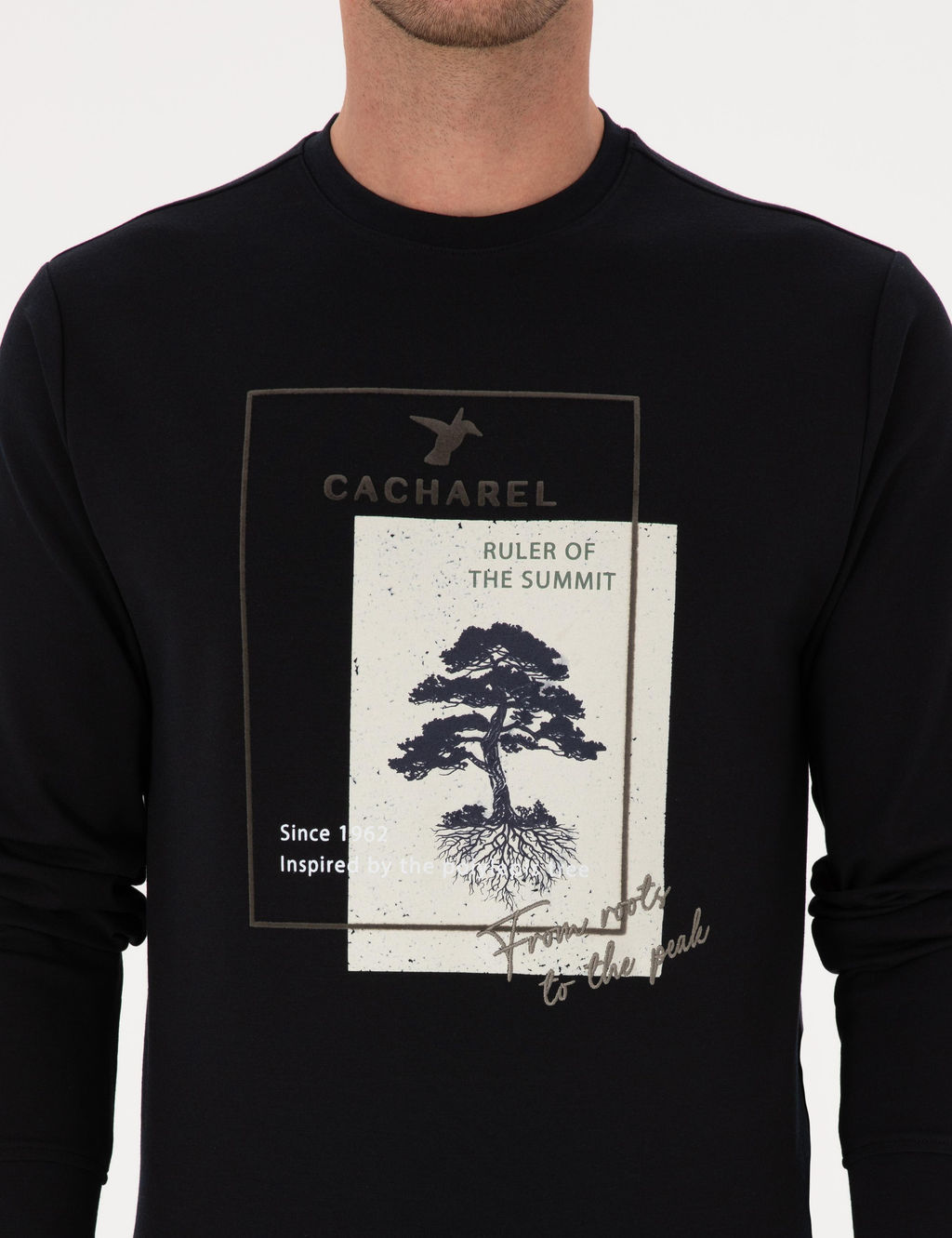 Lacivert Regular Fit Bisiklet Yaka Bask_l_ Sweatshirt